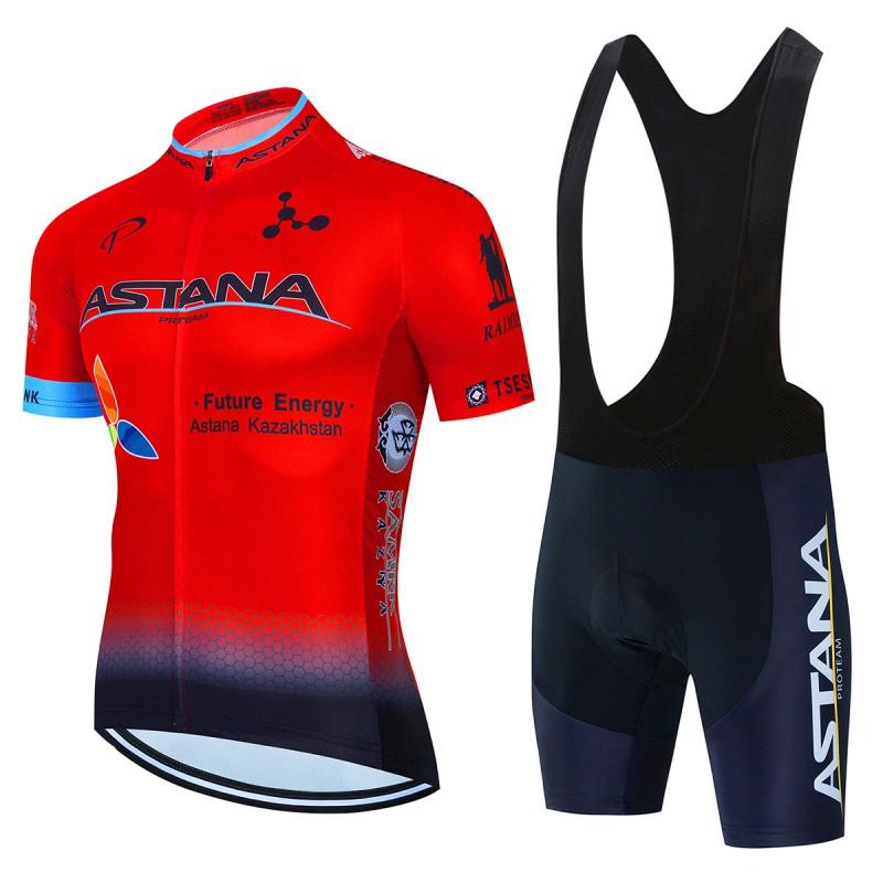 Mens Cycling Jersey Set Breathable Quick-Dry Short Sleeve Kit ASTANA Team Style Ride Wear