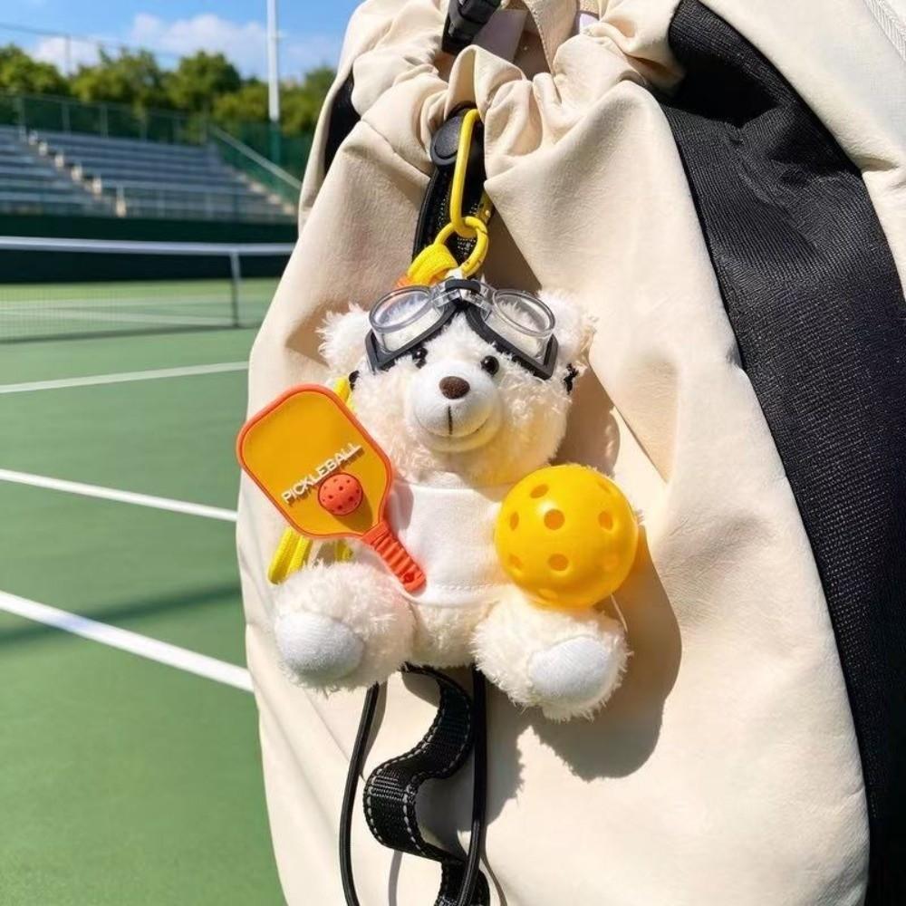 Cartoon Bear Doll Keychain Plush Bag Pendant Funny Pickleball Pilot Bear Pendant Bag Accessories