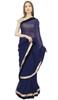 Atasi Solid Navy Blue Sari Designer Georgette Saree With Unstitched Blouse