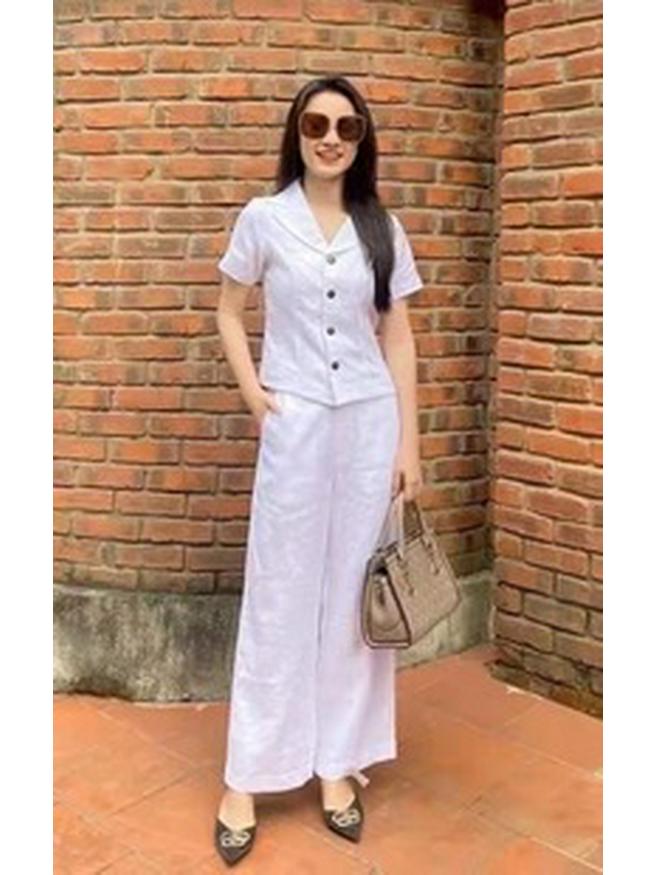 Женский костюм-двойка из хлопка и льна - Однотонный, Мода весна/осень