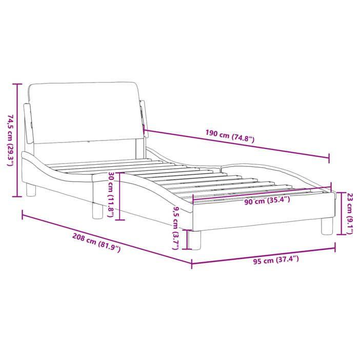 VidaXL Bed Frames with Headboard, Upholstered Bed with Slatted Base, Single Bed with Feet, Adult Bedroom Bed, Grey 373086