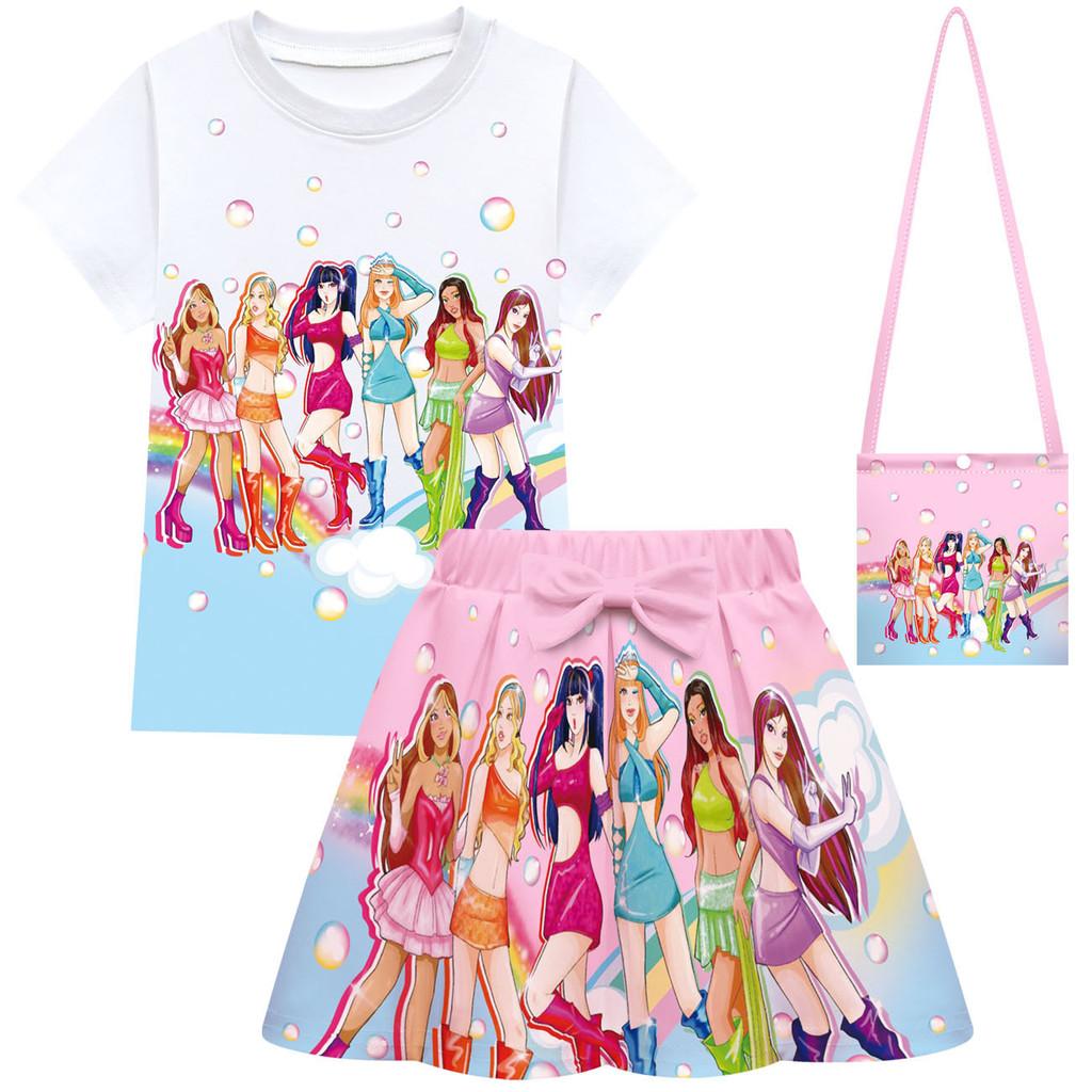 Fashion Girls KATSEYE Print Sets Short Sleeves T-Shirt Top Skirt Bag