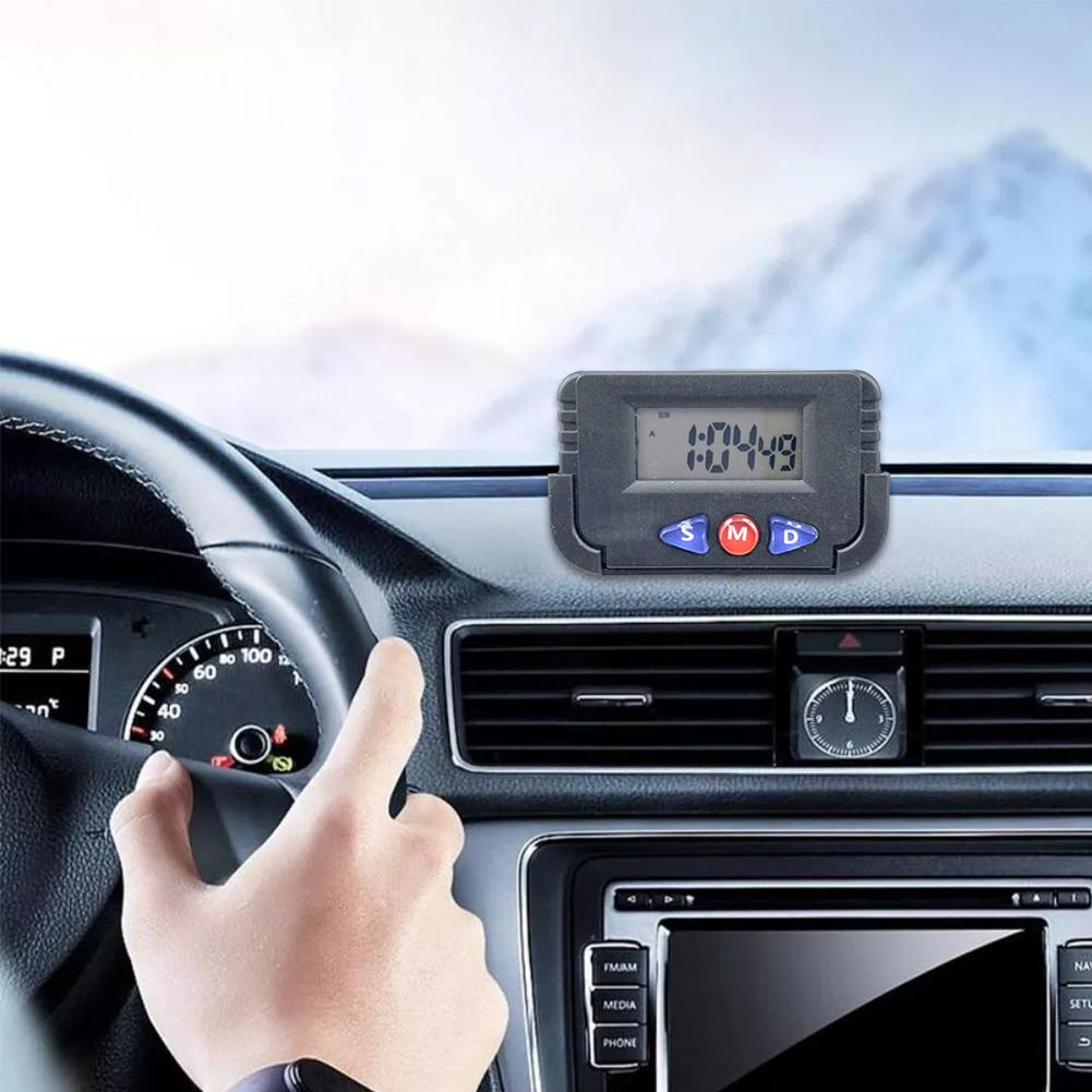 Цифровые ЖК-часы для автомобиля, черные, часы-планшет для автомобиля, включают руководство, многоцелевые дорожные часы с подставкой, двусторонний клей