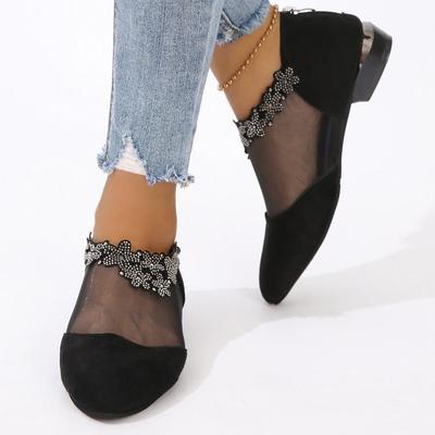 Босоножки со стразами женские сетчатые туфли средний каблук низкий каблук плоская подошва сумка носок одинарные туфли женские дышащие женские туфли