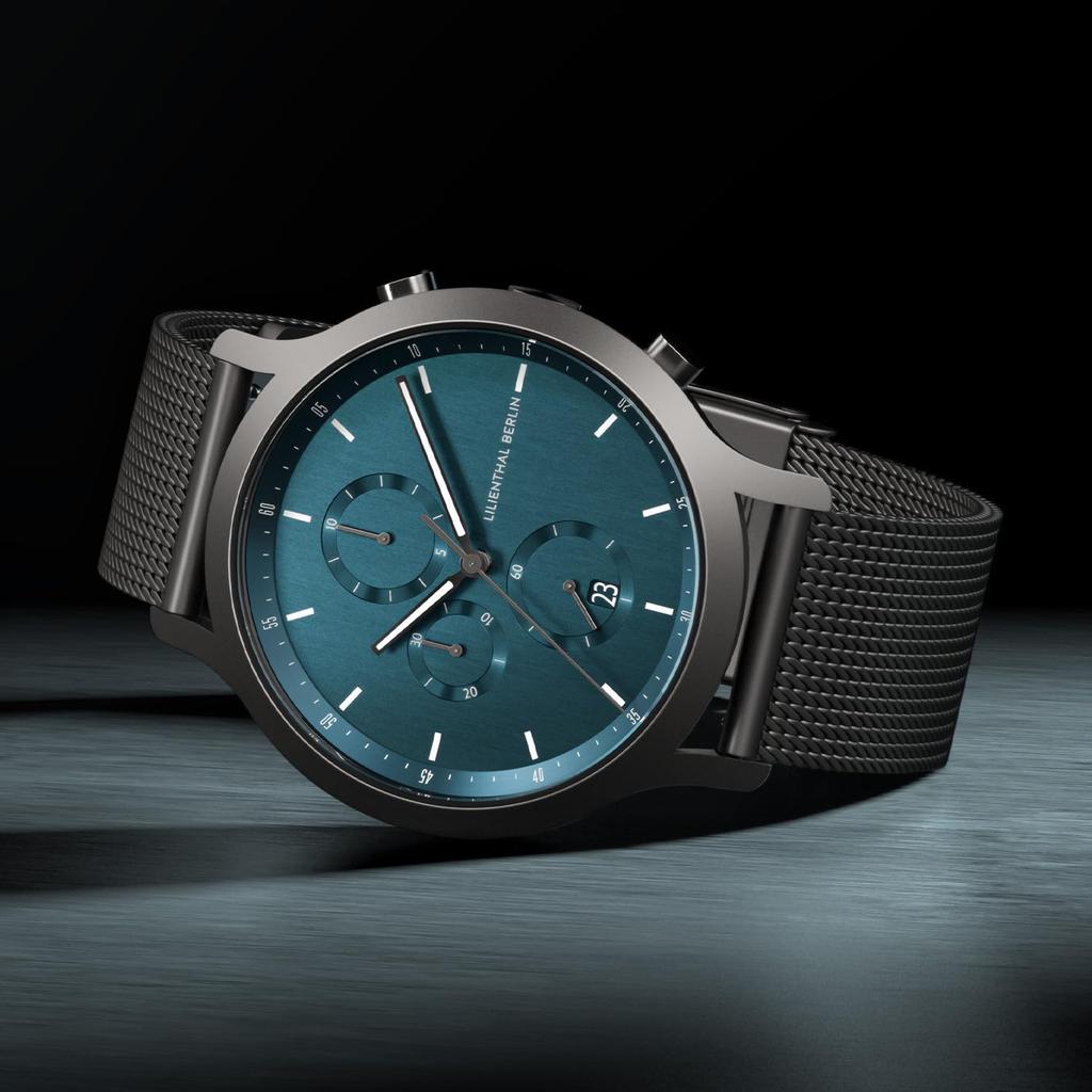 Lilianthal Berlin Chronograph Watch with Date Made in Gray Men's Display, Germany, C01-112-B023F,