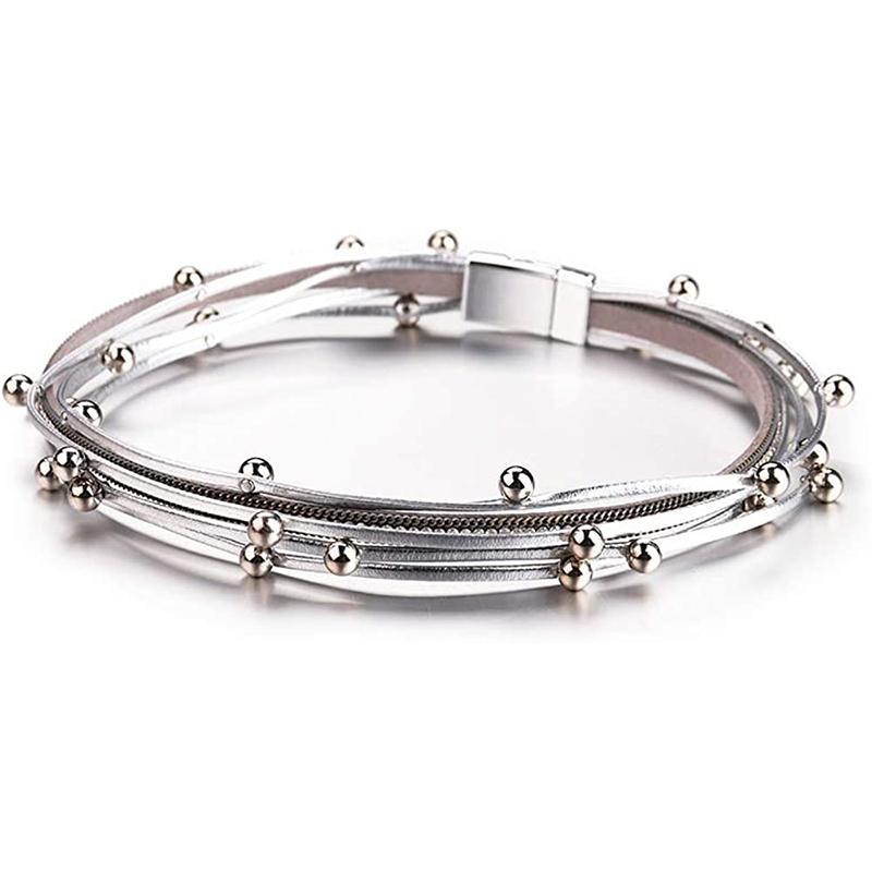 Кожаные браслеты для женщин, леопардовые многослойные хрустальные бусины в стиле бохо, браслет-манжета, ювелирные изделия