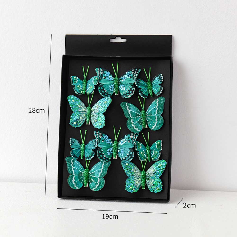 Набор из 10 рождественских искусственных украшений-бабочек с клипсами ручной работы для венков, елок и гирлянд, легкий пластик