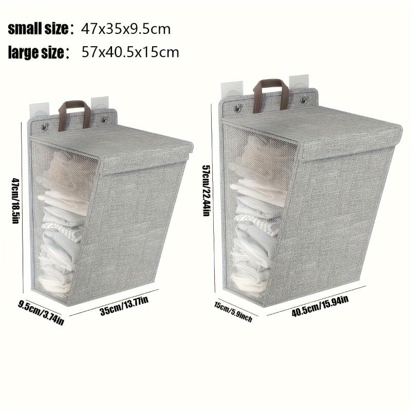 1pc Foldable Adhesive Laundry Basket Hamper, Multifunctional Punch Free Wall Hanging Washing Clothes Mesh Hook Organizer