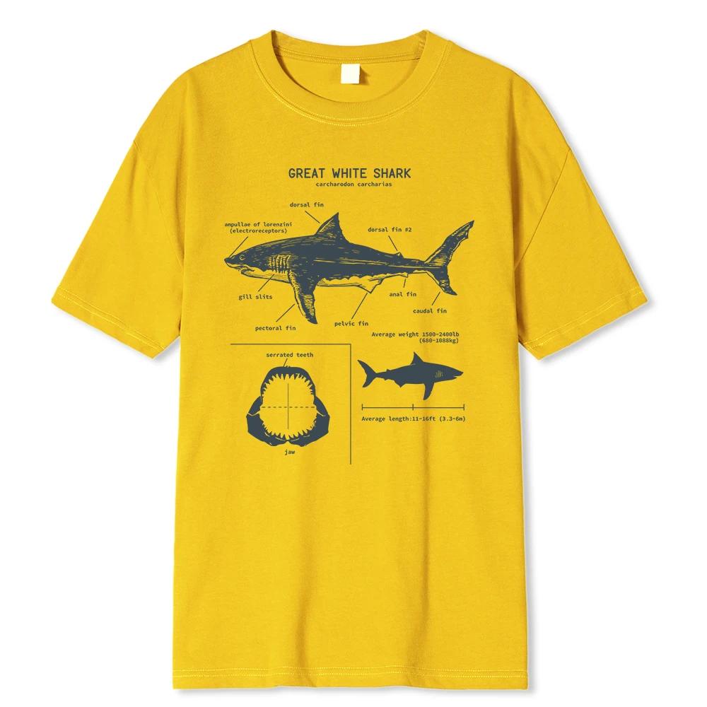 Great White Shark Anatomy T-Shirt Summer Street Short Sleeve Hip Hop Punk Style Boy Casual Tops Fashion White Tees