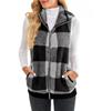 Women Plaid Fleece Vest Sleeveless Zip Up Stand Collar Waistcoat Casual Mid Length Outerwear Fall Winter 2025 New for European American