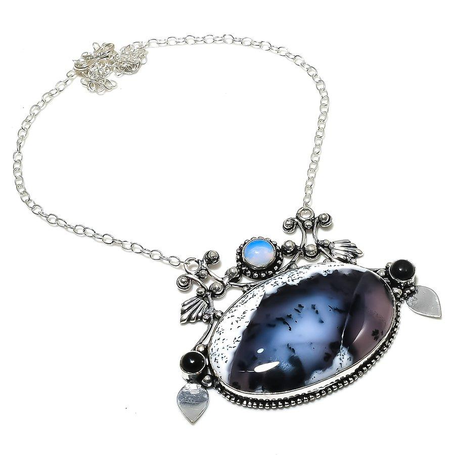 Dendrite Opal Gemstone 925 Sterling Silver Gift Jewelry Necklace 18"