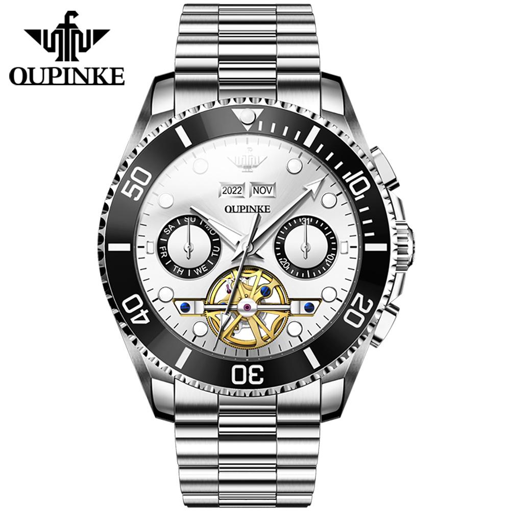 OUPINKE Новые мужские часы для бизнеса и отдыха, многофункциональные механические часы с полым турбийоном, светящиеся высококачественные часы