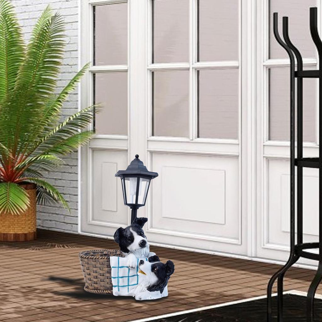 Уличный солнечный свет Ферма Собаки Фонарь Фигурка Мультяшная скульптура Полимерная статуя Садовое украшение для