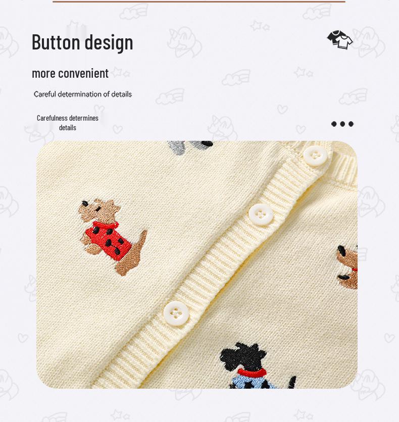 Детский осенне-зимний вязаный кардиган-жилет с щенком - Унисекс, без рукавов, однотонный, хлопковый свитер-шаль