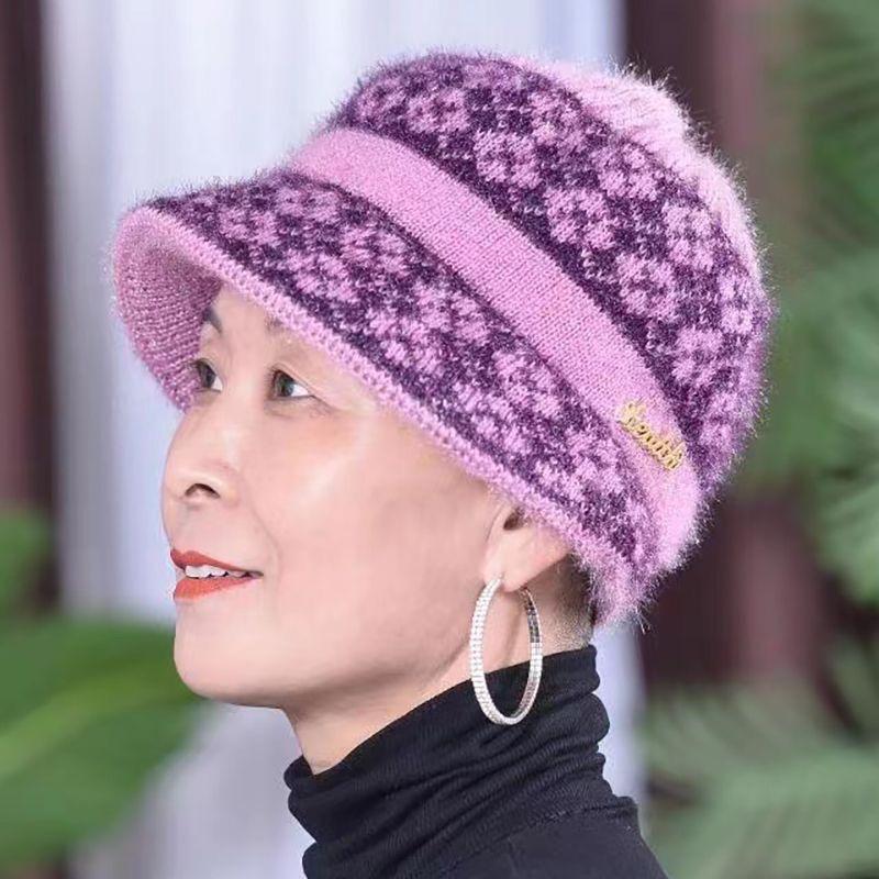 Зимняя вязаная шляпа-панама на флисовой подкладке для пожилых женщин
