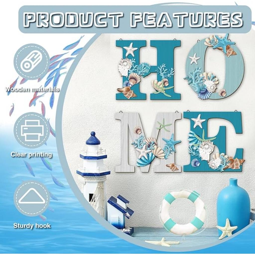 4 шт., синяя морская звезда и ракушка, пляжная тема, вывеска, деревянный домашний знак, прибрежный пляж, настенный декор, знаки в пляжном стиле для дома, подвесные настенные художественные знаки