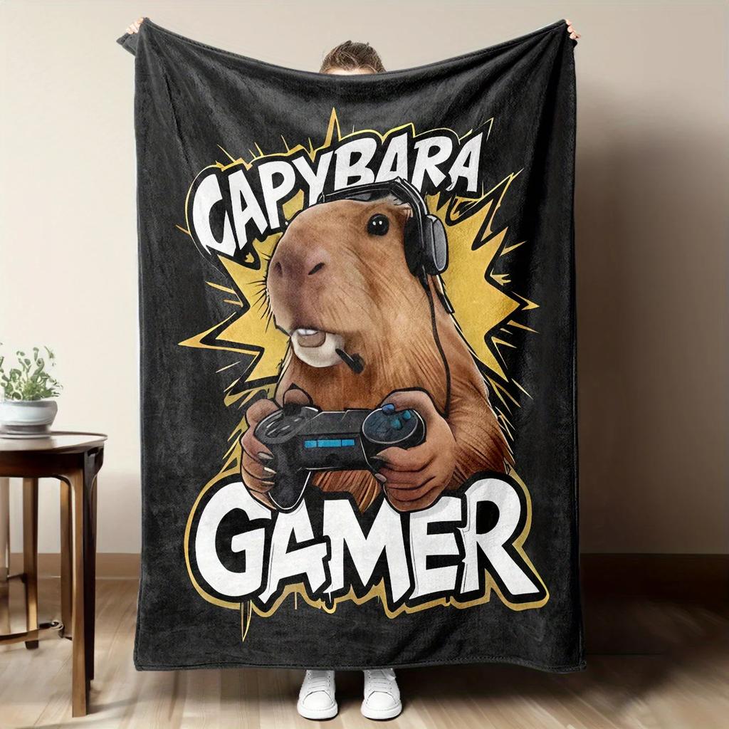 Пледы с капибарой для геймеров Смешной дизайн с животными для игр Мягкий флисовый плед для геймеров Декор для дома Технологическая тема Подарок