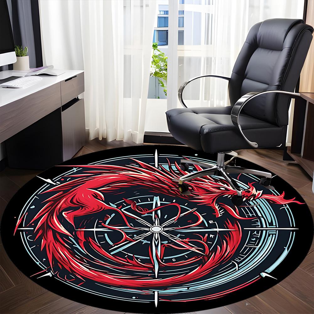 1pc Dragon Compass Office Round Area Rug, Under Office Chairs Bedroom Living Room Home Decor, Room Deco, Available in Various Sizes