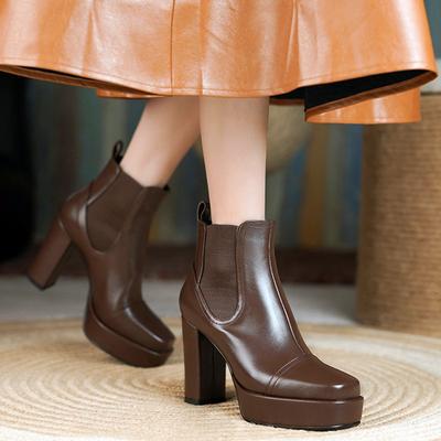 Ботинки челси на высоком каблуке, женские, осень-зима, из искусственной кожи, на высоком каблуке, модные, легкие, нескользящие, ботильоны Botines