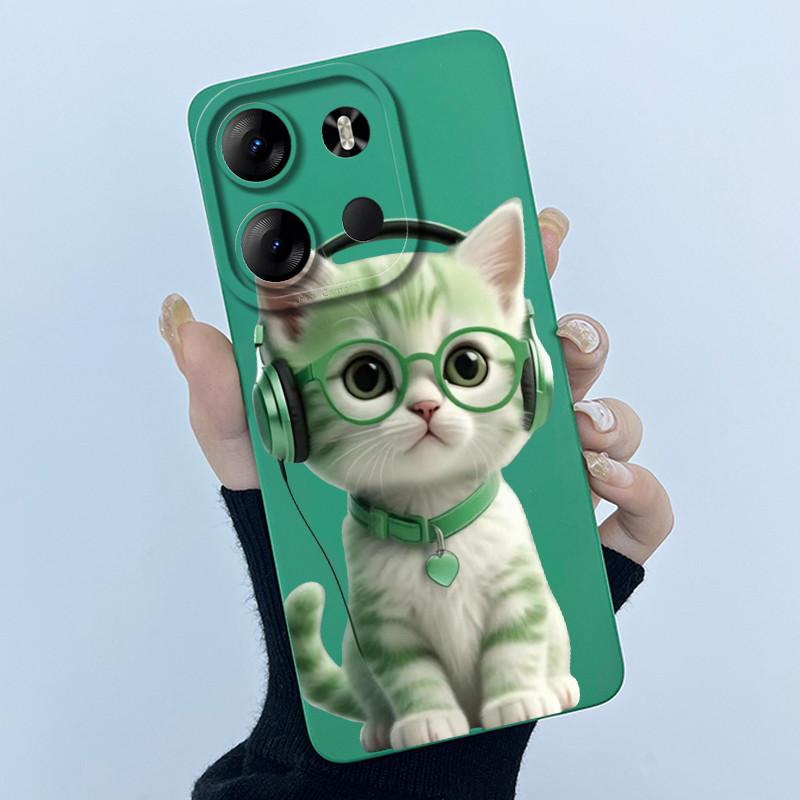 Для Tecno Spark Go 2023 Pop 7 Pro BF7 Infinix Smart 7 Plus Smart7 HD Чехол Милый Мультяшный Кот Жидкий Силикон Мягкий ТПУ Задняя Крышка