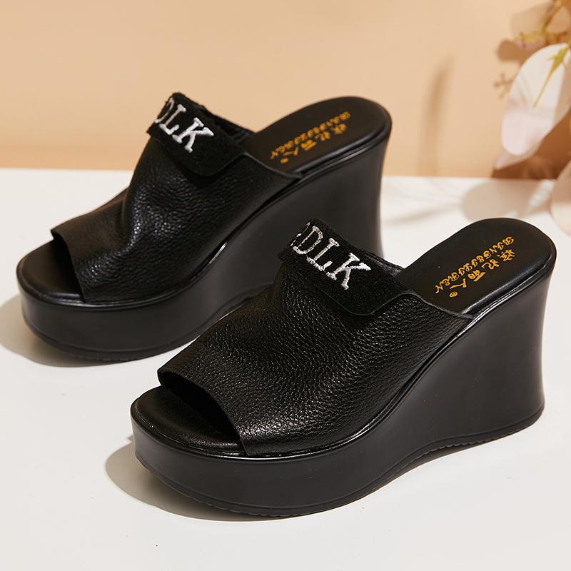 Модные GKTINOO 2025 Ретро Шлепанцы Обувь из Натуральной Кожи Ручной Работы Слайды Женские Шлепанцы С Открытым Носком Платформа Клиновидная Подошва Сабо Для Женщин