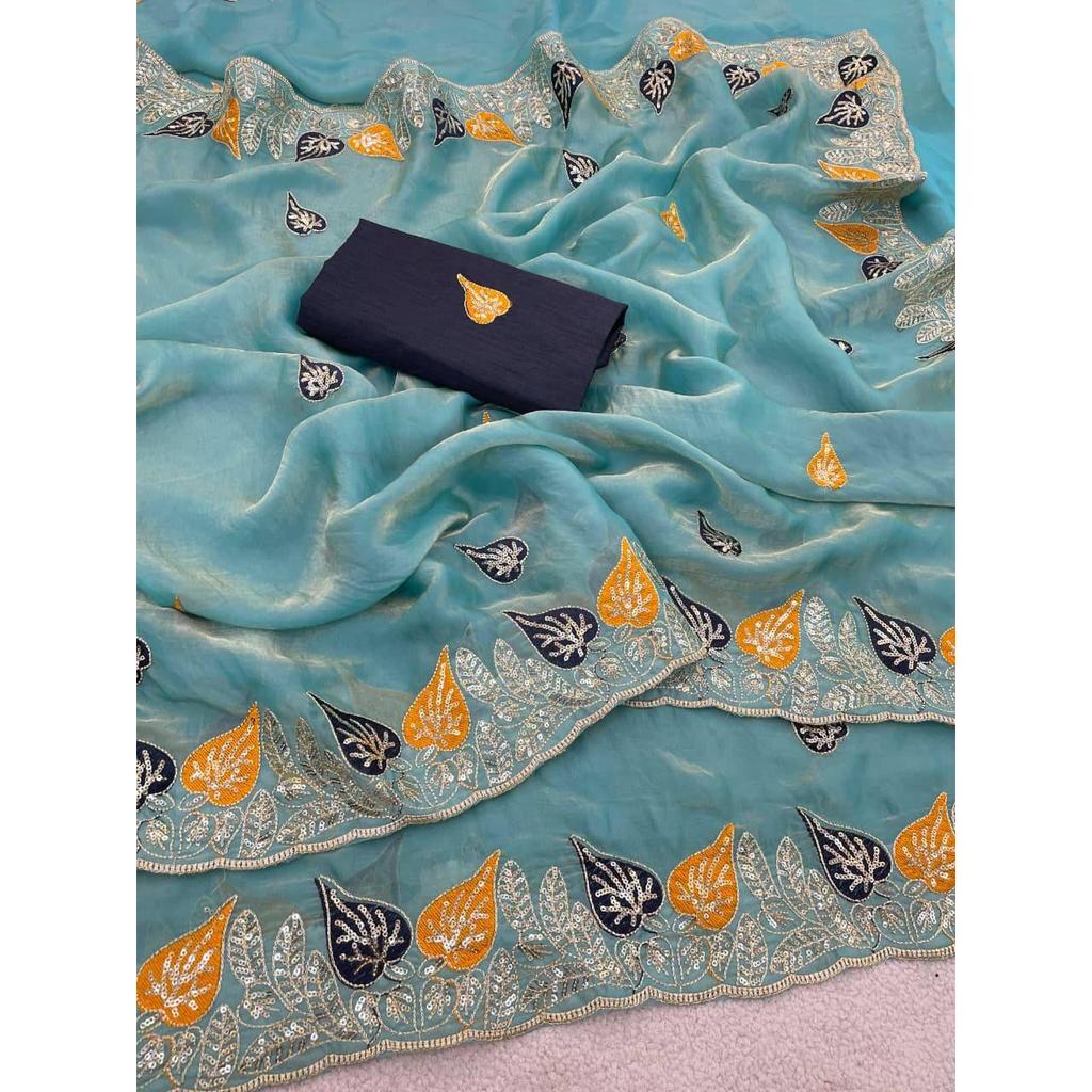 Чистые мягкие атласные сари Fandy с потрясающими пайетками 3 мм и многоцветной вышивкой нитями