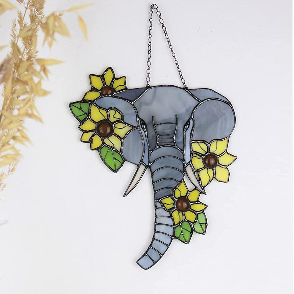 Elephant Sunflowers Window Hanging