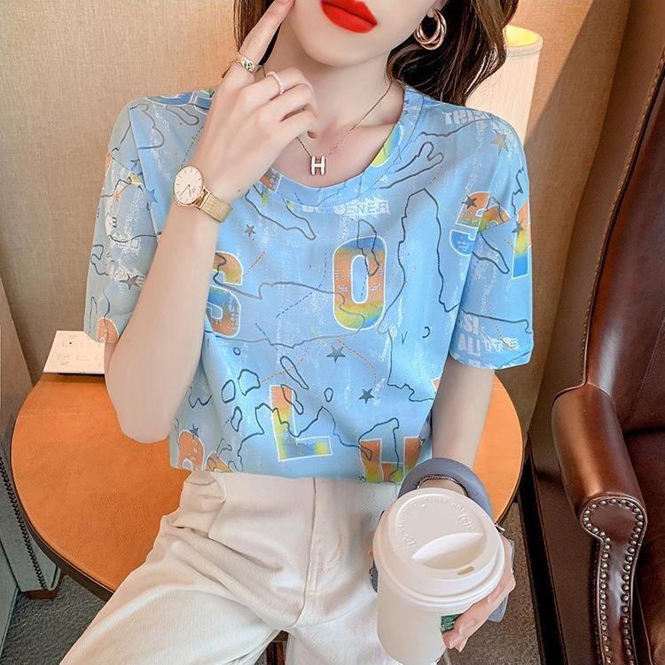 2025 Летняя повседневная футболка для женщин Базовый цветочный принт Топы с коротким рукавом и круглым вырезом свободная футболка y2k Винтажный топ Harajuku Streetwear