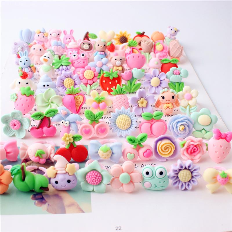 10 шт. мультяшное детское кольцо из смолы, милое цветочное кольцо, матовое кольцо, подарок