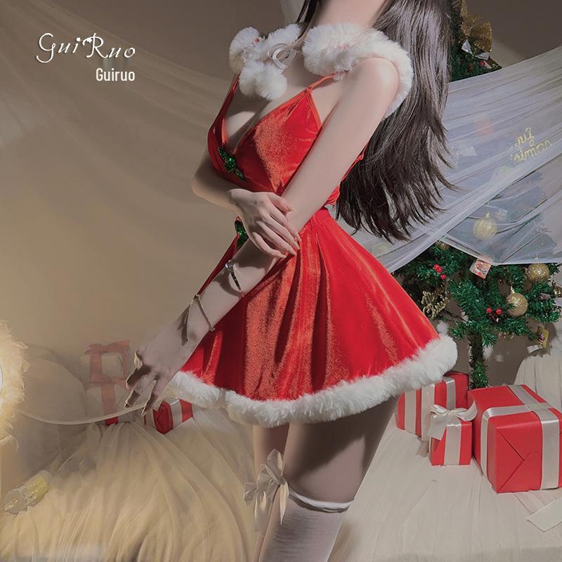 Бархатный рождественский плащ и юбка с плюшевым бюстгальтером 2769