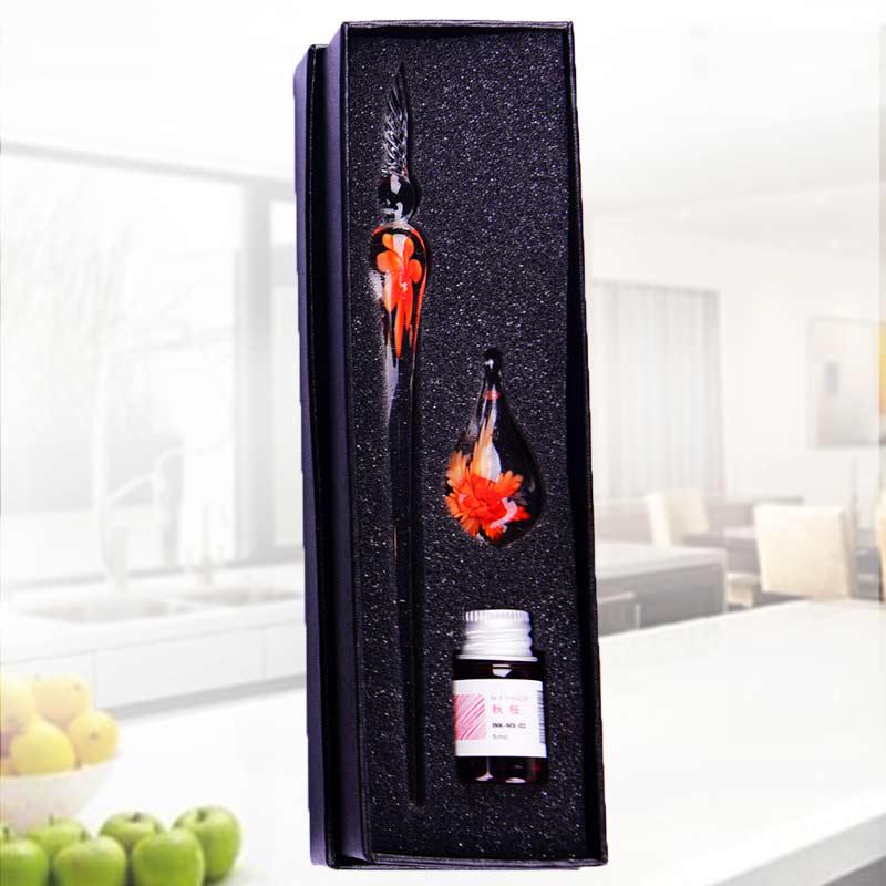 Ручка-перо, подставка для ручки и чернила с перламутром в подарочной упаковке