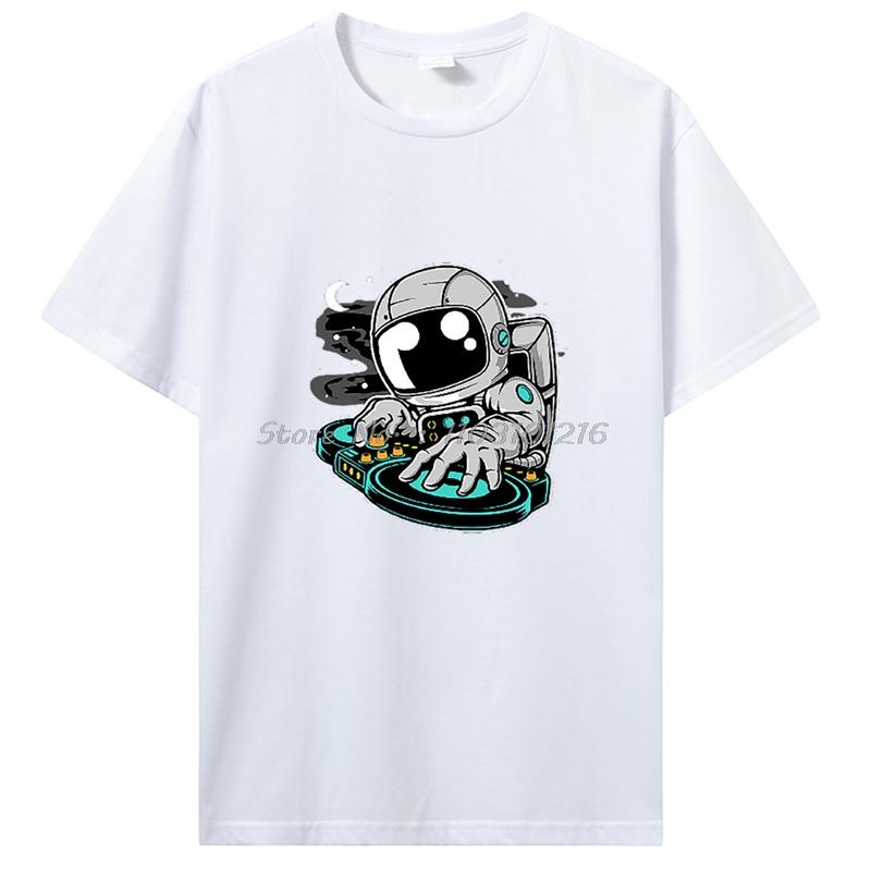 Футболка Астронавт Космическая Оверсайз Футболка Повседневные Топы с Принтом Хлопок Фитнес Короткий Рукав Оверсайз Футболка Унисекс Мужская Одежда