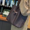 2025 Genuine Leather Women's Tote Bag - Casual, Simple, Large Capacity, Top Layer Cowhide, Single Shoulder Handbag