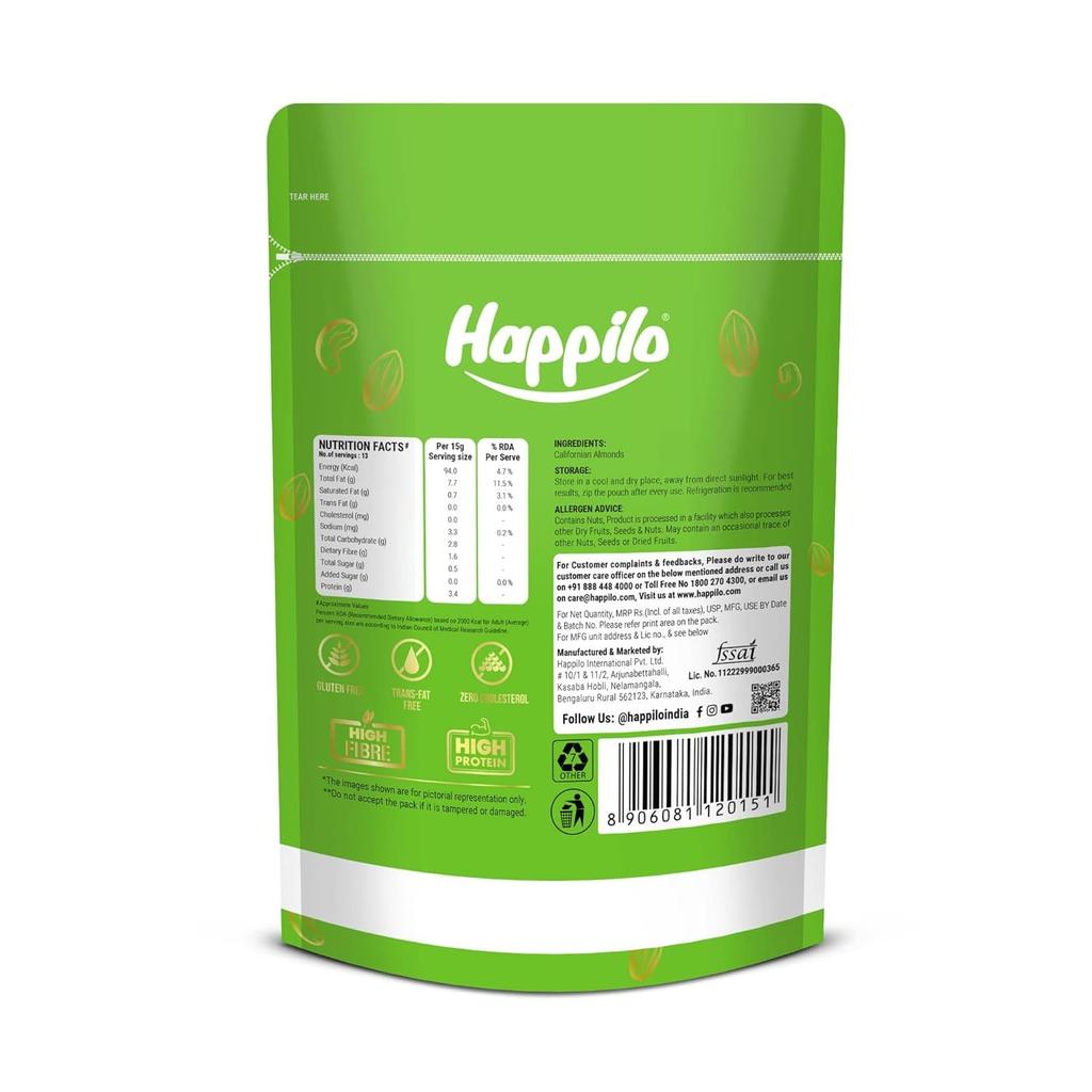 Калифорнийский миндаль (200 г), 100% Natural Premium Californian Almonds, Happilo