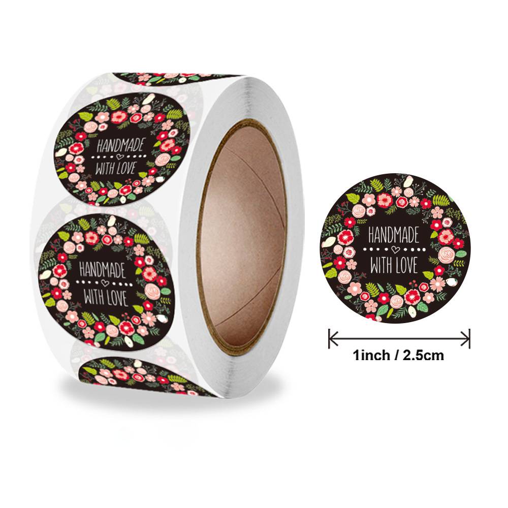 Около 500 шт. этикетки ручной работы в рулоне с цветами, наклейки «спасибо», скрапбукинг для украшения подарка, канцелярские наклейки, наклейка с печатью, этикетка
