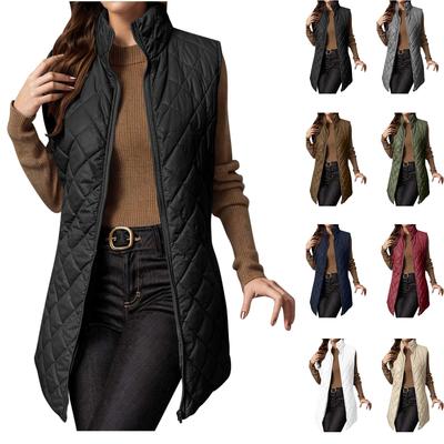 Женская длинная модная однотонная стеганая куртка без рукавов на молнии, легкий теплый жилет, пальто, верхняя одежда