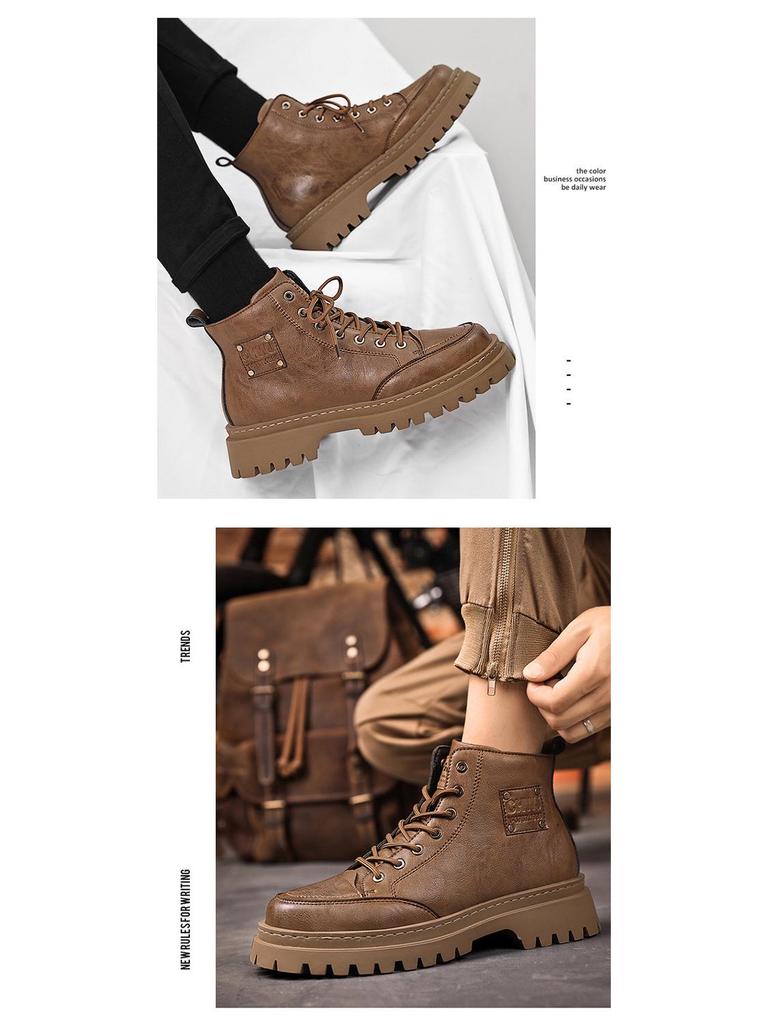 Мужские черные кожаные мотоциклетные ботинки с высоким берцем — британский стиль, водонепроницаемые, на осень.