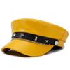 PU Leather Baker Boy Cap Solid Color Beret Hat Fashion Newsboy Hat  Street Style