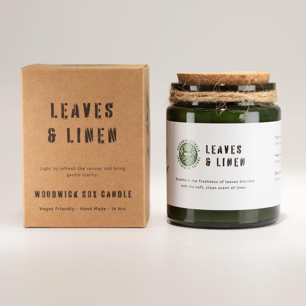Greenman Woodwick Soy Candle – Leaves and Linen