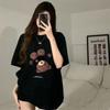 2024 New Summer Sweet Cool American Shoulder Round Neck Bear Print Loose Casual Versatile Fashion Short Sleeve T-shirt