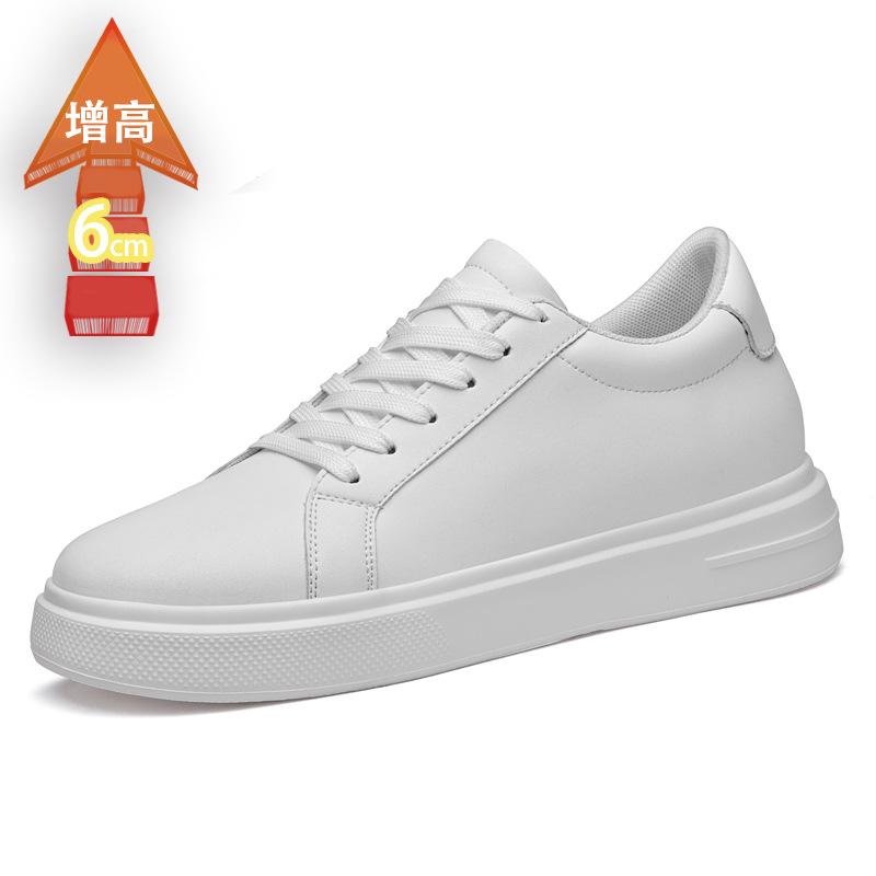 Invisible Height Increase CM Fashion Board Shoes Big First Layer Cowhide White Shoes Trend Student Breathable Casual Shoes