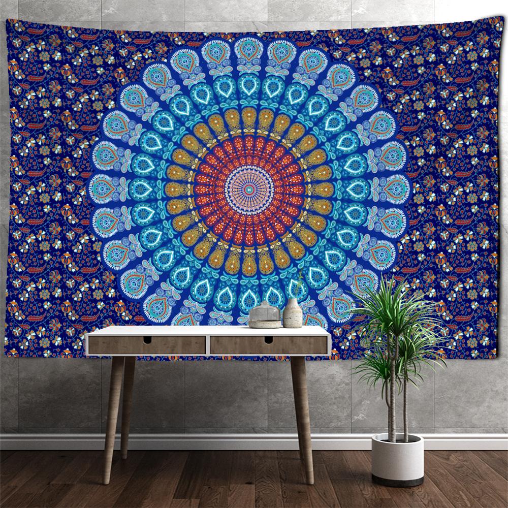 Синий и фиолетовый гобелен с мандалой, настенный художественный хиппи, тапиз, простая абстрактная эстетика, домашний декор для комнаты