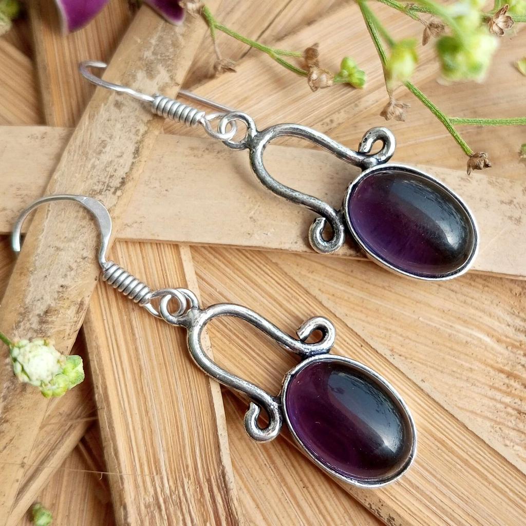 Аметист Драгоценный камень Стерлингового серебра 925 пробы с покрытием для вечеринок Серьги-крючки Ювелирные изделия NST-J2H1423