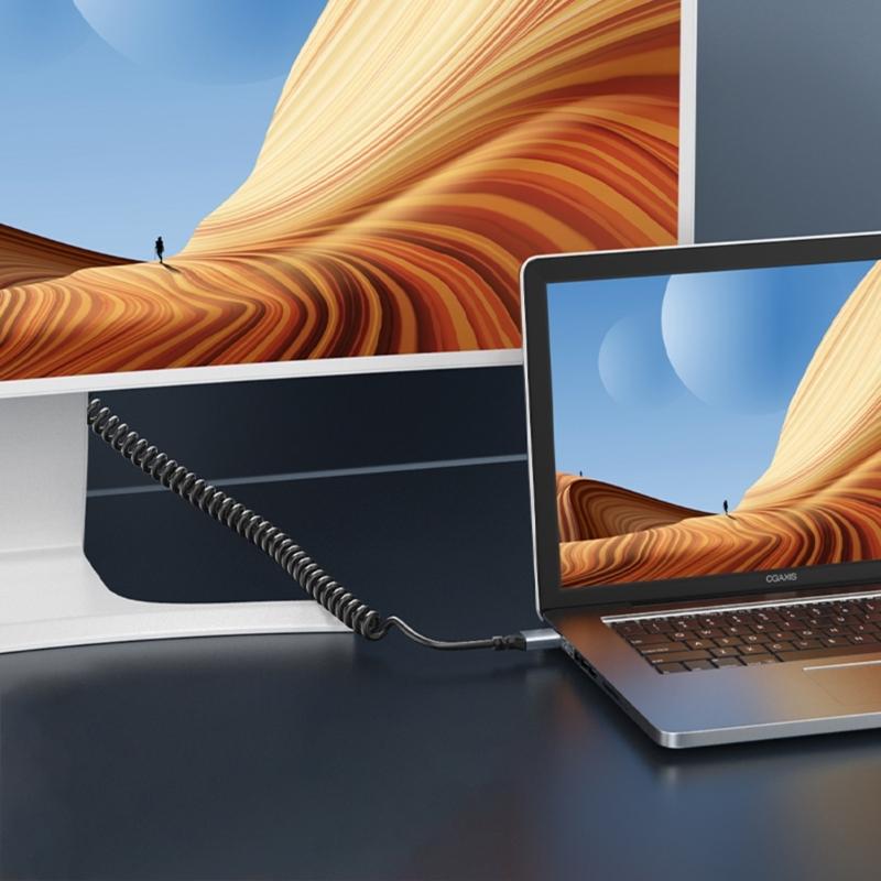 Right Angle HDTV Coiled Cable 90Degree Male to Male Spring Design Cord Extends from 19 to 75Inches Supports 4K60HZ