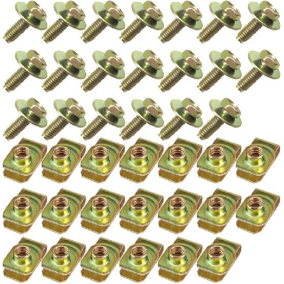 40PCS Car Body Bolts M6-1.0 & Extruded U-Nuts Clips Kit, Bumper Fenders Liner Push Retainer Fastener Kit For Engine Under Cover Undertray, Universal