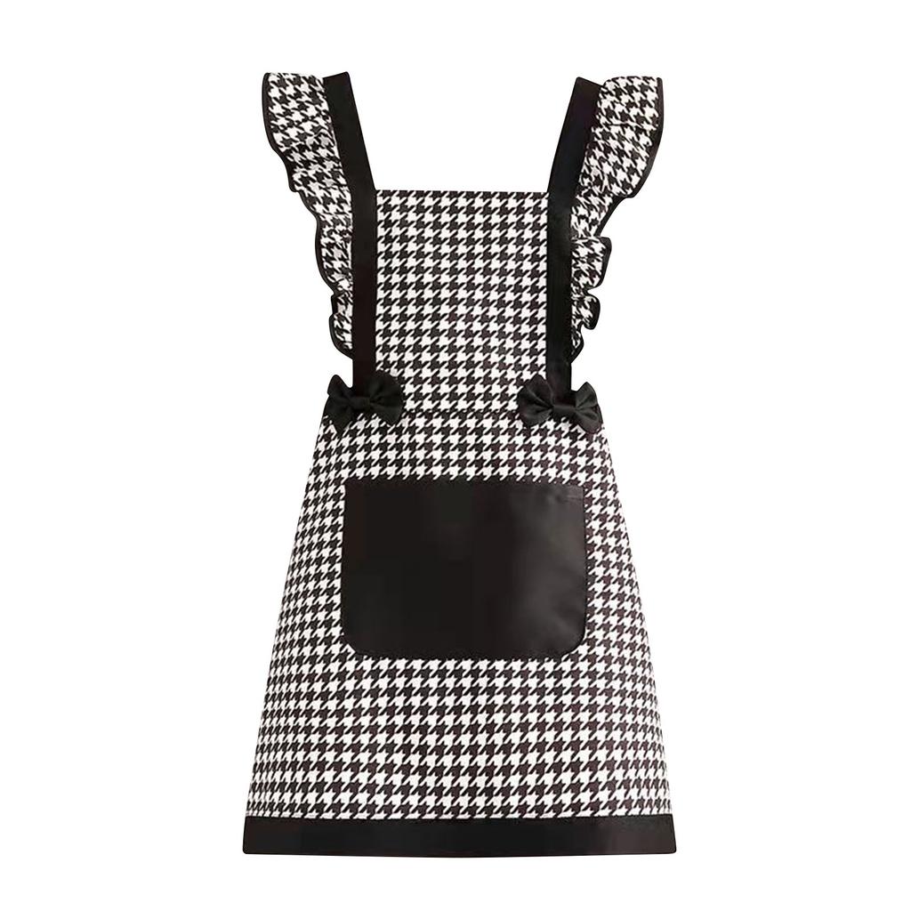 Фартук из холста, клетчатый чехол с изображением тысячи птиц, для кухни, готовки, на талию, для ресторана, рабочая одежда, для женщин