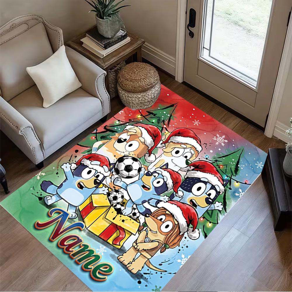 Christmas Penguins Celebration Customizable Name Floor Rug Office Rug Design for Living Rooms Dining Room Outdoor Kitchen Anti-slip Rug