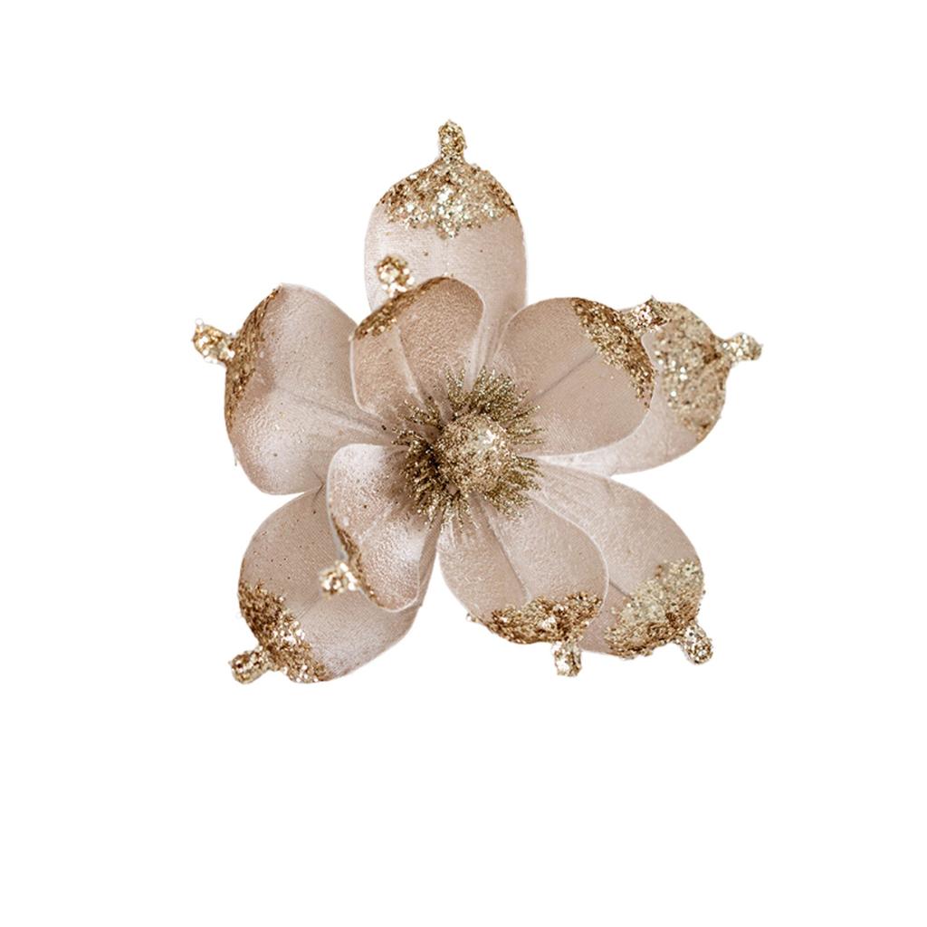 Artificial Glitter Magnolia Flowers Christmas Poinsettia Ornaments Picks For Christmas Tree Wreath Garland Xmas New Year Decoration