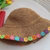 Feminine Flower Straw Fisherman Hat Summer Sun Protection Wide Brim Breathable for Beach Vacation