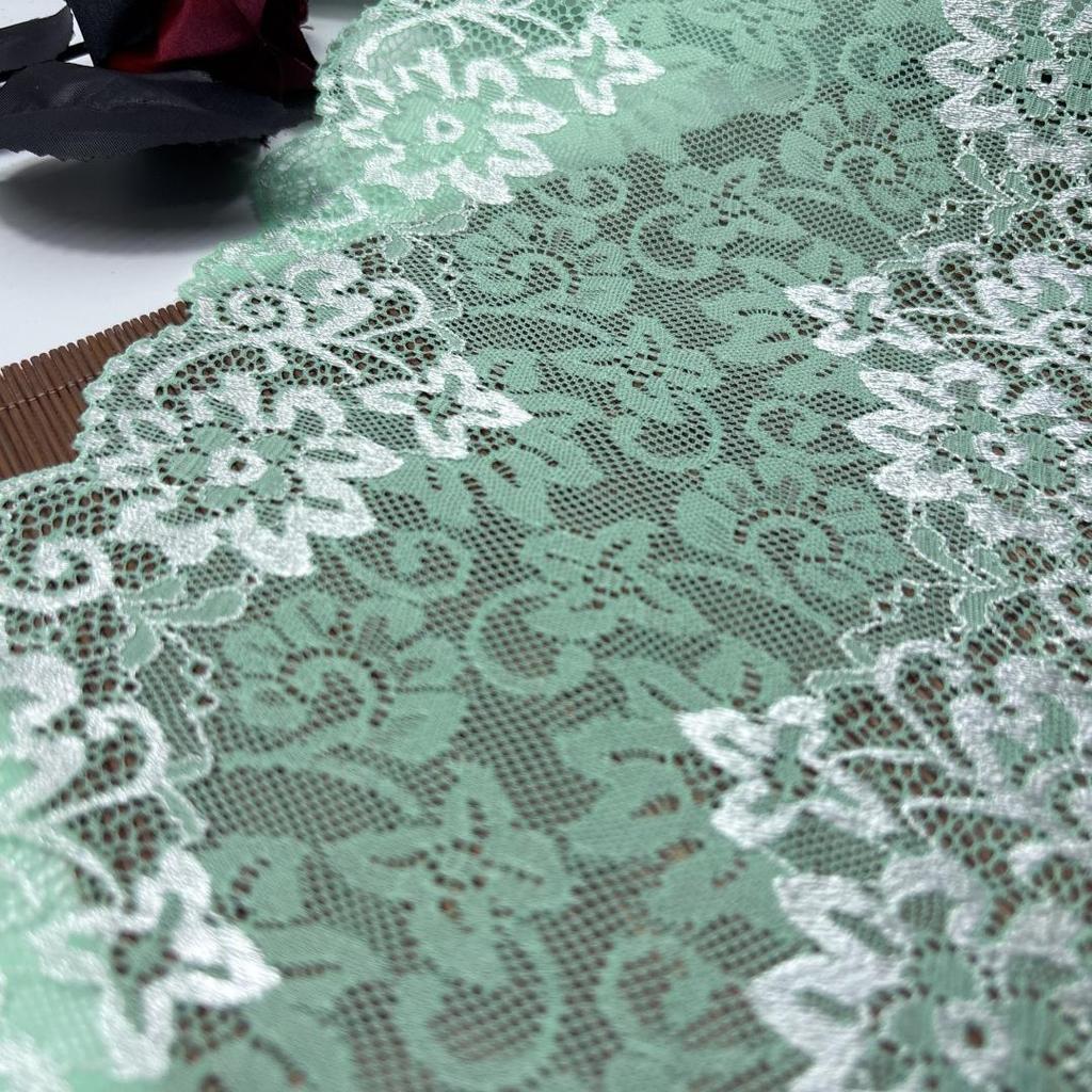 Elastic Lace, 17.5cm wide Light Cyan Stretch Mesh Lace Trim for Lingerie, Bra, Underwear, Dress, Garment, Sewing & Crafting